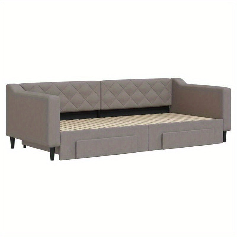 Slaapbank – Bedbank – Sleeperbank – Bedbank Met Lade – Uitklapbare Sofa – Taupe – 90x200 cm – Duurzaam Hardhouten Frame – Comfortabele Button-Tufted Bekleding