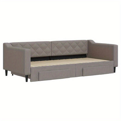 Slaapbank – Bedbank – Sleeperbank – Bedbank Met Lade – Uitklapbare Sofa – Taupe – 90x200 cm – Duurzaam Hardhouten Frame – Comfortabele Button-Tufted Bekleding