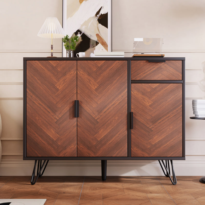 Dressoir – Kast – Sideboard – Opbergmeubel – Opbergkast – Modern Zwart Houtlook – Compact 90x30x71,5 cm – Verstelbare Planken – Lade En Deuren