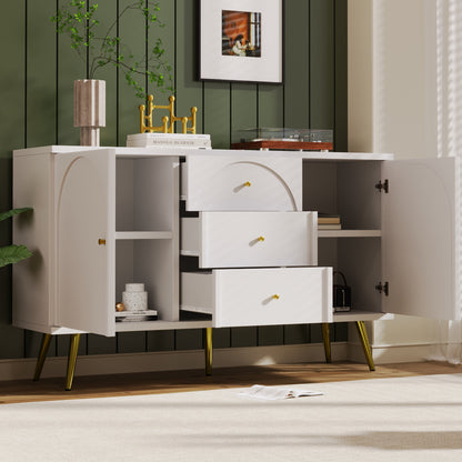Dressoir – Kast – Ladekast – Opbergkast – Dressoir Wit – 2 Deuren en 3 Laden – Verstelbare Legplank – H84 x B140 x D40 cm