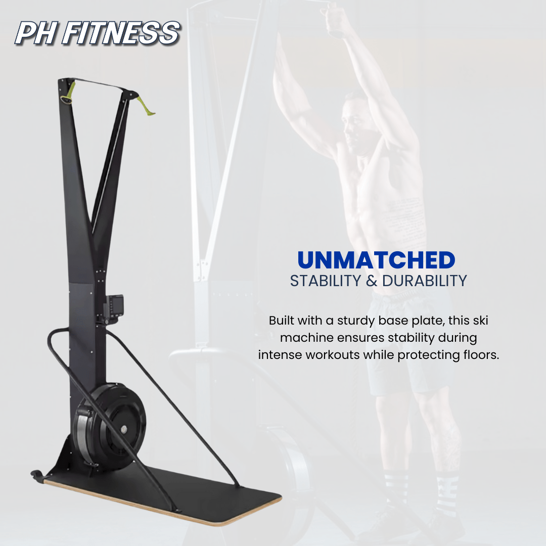 PH Fitness Ski Machine – Air Resistance Full Body Trainer | 10 Adjustable Levels | Compact CrossFit & HIIT Ski Trainer for Home | Ergonomic, Durable & Max 130 kg