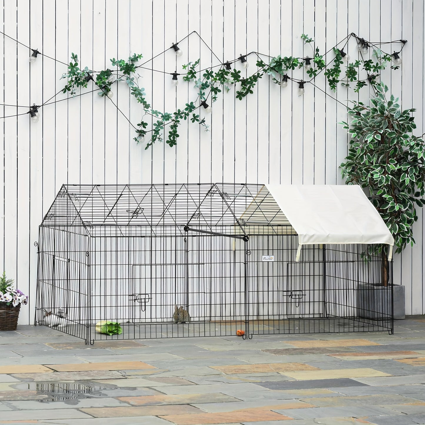 Konijnenhok – Buitenren – Knaagdierkooi – Konijnenkooi – Dierenverblijf – Groot 220x103x103 cm – Weerbestendig PE met Zonnescherm
