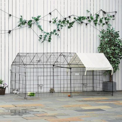 Konijnenhok – Buitenren – Knaagdierkooi – Konijnenkooi – Dierenverblijf – Groot 220x103x103 cm – Weerbestendig PE met Zonnescherm