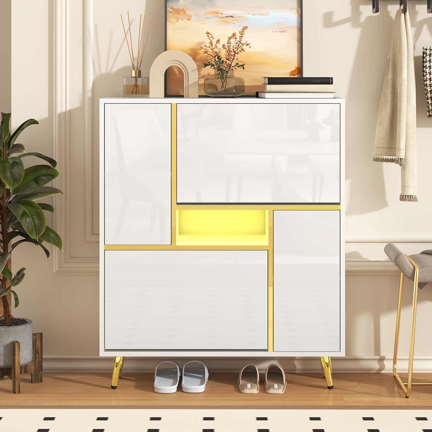 Schoenenkast – Schoenenopberger – Schoenrek – Schoenmeubel – Schoenenkast Wit Hoogglans – Ruimtebesparend Design – 80x25x96 cm