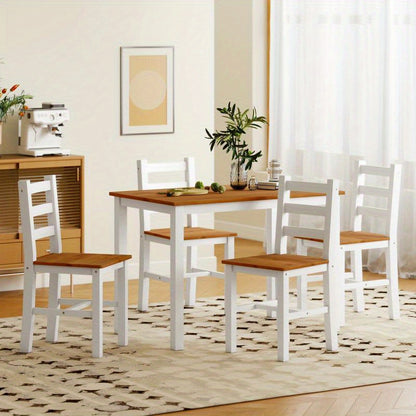 Eettafelset – Dinerset – Houten Tafel Set – Eetkamerset – Massief Hout – Stevig Massief Dennenhout – Modern Bruin-Witte Afwerking
