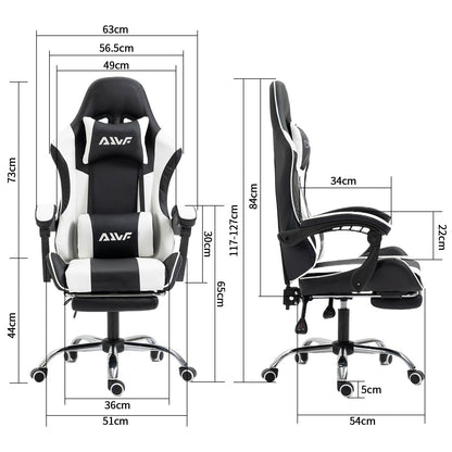 Gamestoel – Gaming Stoel – Game Stoel – Gaming Chair – Bureaustoel – Ergonomisch Met Verstelbare Rugleuning – Inklapbare Voetensteun – Kunstleder – 360° Draaibaar - Zwart-Wit