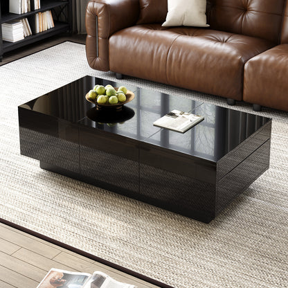 Salontafel – Woonkamermeubel – Sofa Tafel – Koffietafel – Tafel Met Opbergruimte – Zwart Met Hoogglans – Schuifsysteem Met Verborgen Vakken – 100x50x31 cm