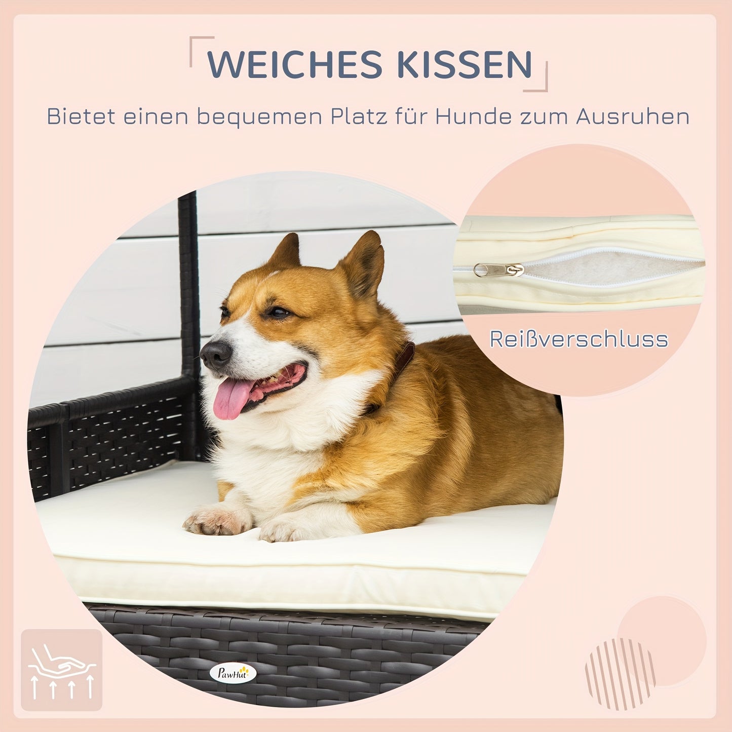 Hondenhok – Hondenhuis – Buitenhok – Kennel – Hondenbench – Weerbestendig PP-Rattan & Stalen Frame – 98x69x73 cm Koffiebruin Met Kussen