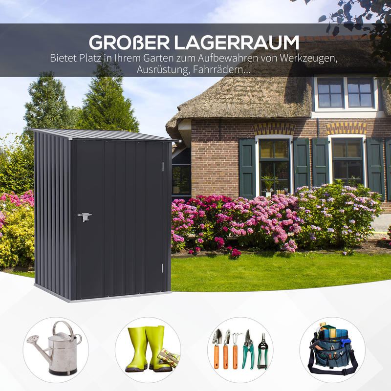Metalen Opbergschuur – Tuinopslag – Gereedschapsschuur – Opbergkast – Buitenschuur – Grote Capaciteit – Steviele Stalen Constructie – 100x103x160 cm – Donkergrijs – Dubbele Deuren – Grondankers – Eenvoudige Montage – Verplaatsbaar