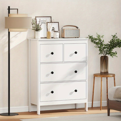 Ladenkast – Ladekast – Commode – Kast – Opbergkast – Wit met zwarte knoppen – Duurzame houten constructie – Ruime 4 laden (≥3,2 cu ft)