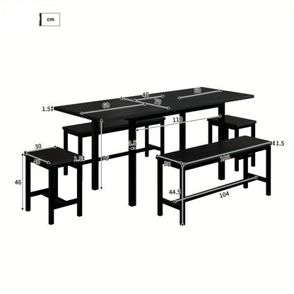 Eettafel Set – Eetkamerset – Keukentafel Set – Zitgroep – Uitschuifbare Tafel – 160x70x75 cm – Inklapbaar – Zwart – Stevig Metalen Frame – Ruimtebesparend Modern Design