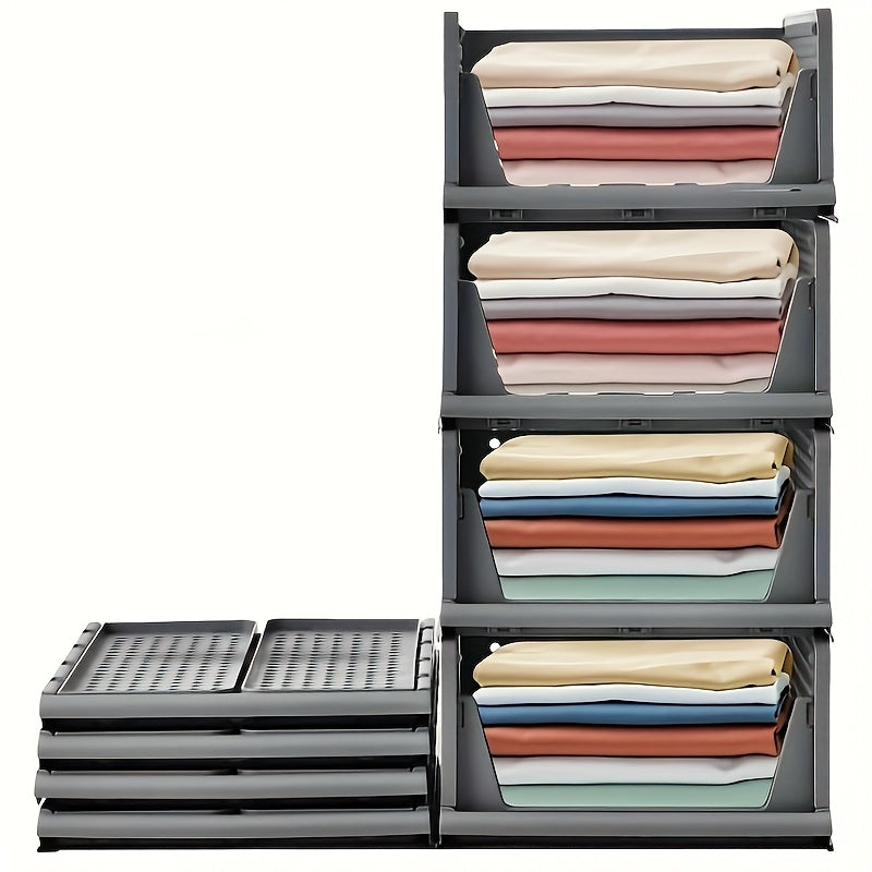 Opbergmanden – Opbergboxen – Opbergbakken – Opbergkisten – Opbergdozen – Stapelbaar en Vouwbaar – Kunststof 33,5x43x18 cm – Set van 4 – Grijs