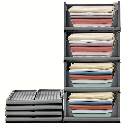Opbergmanden – Opbergboxen – Opbergbakken – Opbergkisten – Opbergdozen – Stapelbaar en Vouwbaar – Kunststof 33,5x43x18 cm – Set van 4 – Grijs