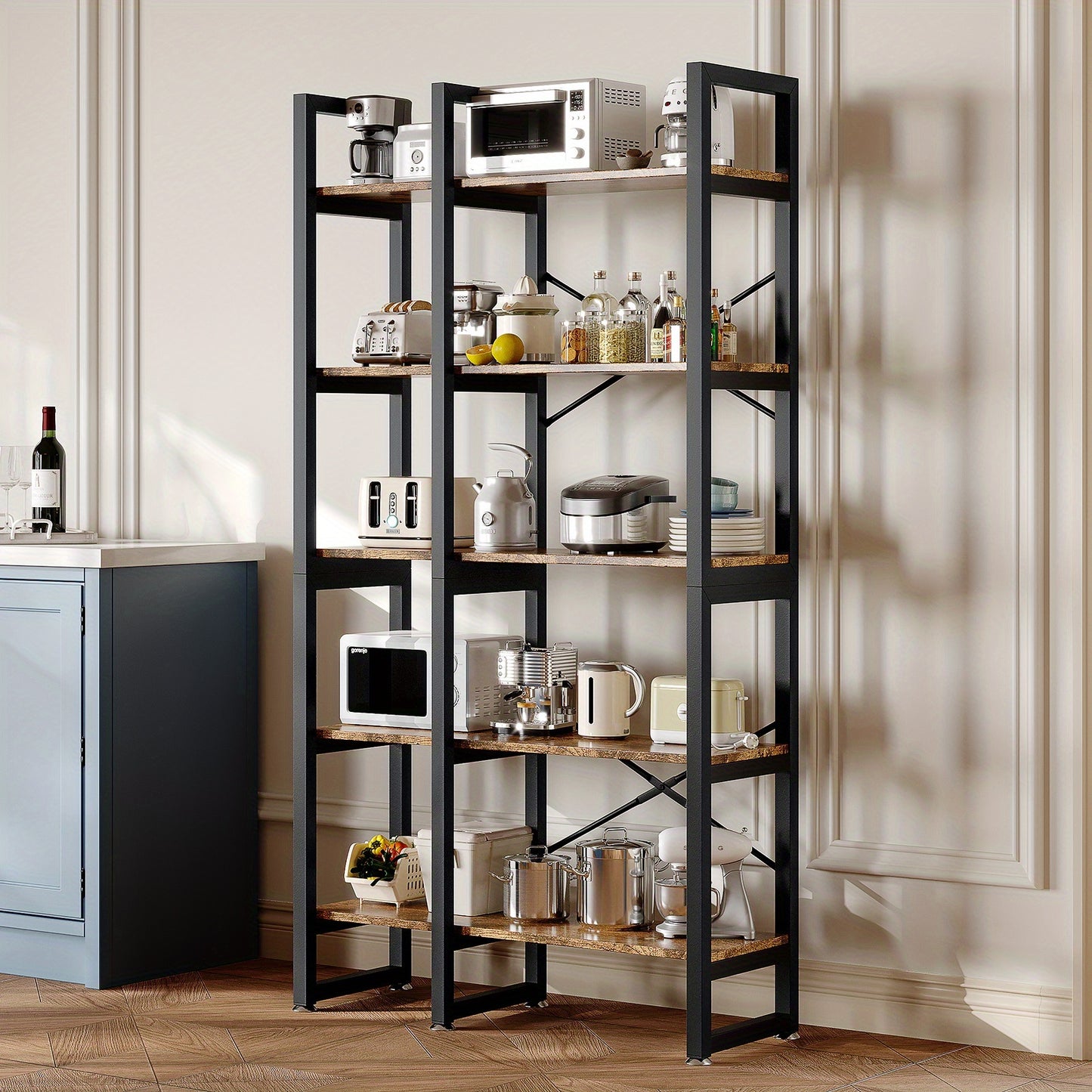 Boekenplank – Boekenrek – Wandplank – Wandrek – Opbergplank – 5-laags – Hout en Metalen Frame – Stevig en Compact – Makkelijk te Monteren