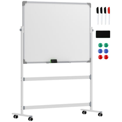 Magnetisch Whiteboard – Whiteboard Bord – Schrijfbord – Presentatiebord – Mobiel Whiteboard – 120 x 90 cm – Draaibaar Met Metalen Frame – Inclusief Marker En Wisser