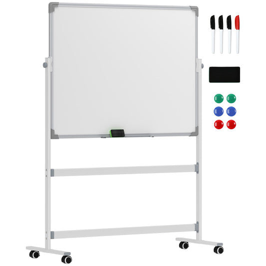 Magnetisch Whiteboard – Whiteboard Bord – Schrijfbord – Presentatiebord – Mobiel Whiteboard – 120 x 90 cm – Draaibaar Met Metalen Frame – Inclusief Marker En Wisser