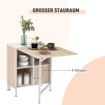 Zijdelingse Tafel – Opklapbare Tafel – Bijzettafel – Eettafel – Werktafel – Ruimtebesparend Ontwerp – MDF Tafelblad Met Eikenlook Natuurlijk Wit Frame 169x60x75 cm