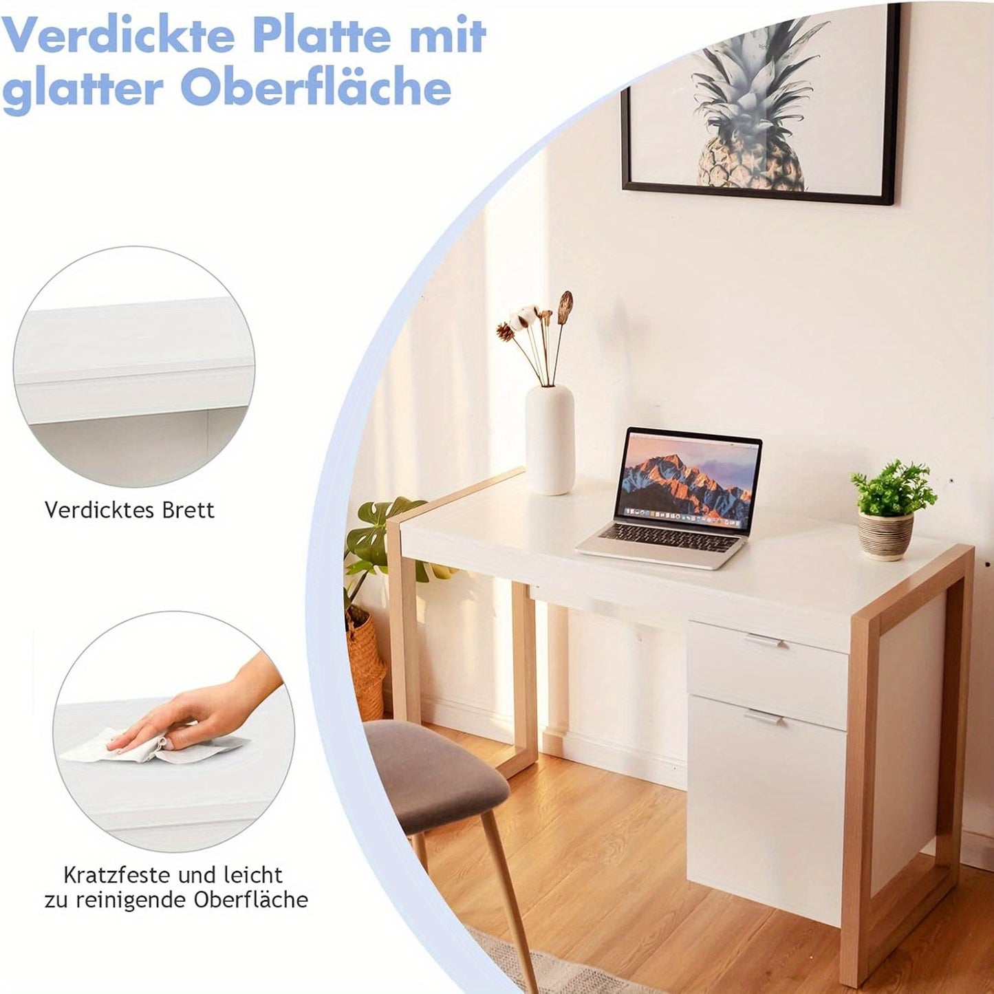 Bureau – Computerbureau – Bureautafel – Werktafel – Schrijftafel – Wit – Compact Formaat – Stevig MDF & Hout