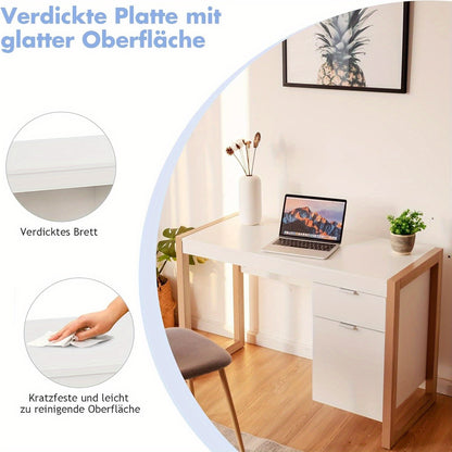 Bureau – Computerbureau – Bureautafel – Werktafel – Schrijftafel – Wit – Compact Formaat – Stevig MDF & Hout