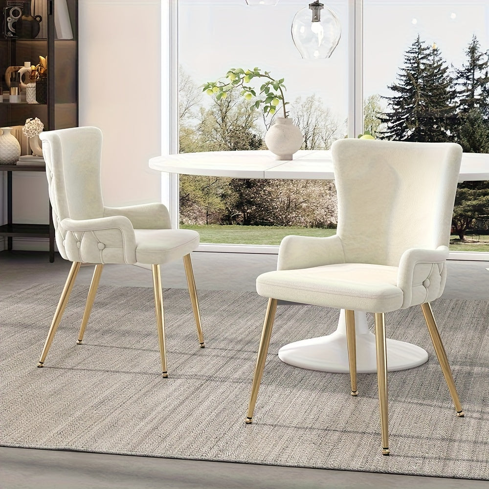 Eetkamerstoel – Kuipstoel – Keukenstoel – Stoel – Zitmeubel – Velvet Bekleding – Gouden Metalen Poten – Set van 2 – Beige – Memory Foam Zitting
