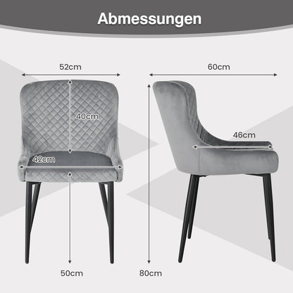 Eetkamerstoel – Stoel – Kuipstoel – Draaistoel – Keukenstoel – Grijs Velvet – Metalen Poten – 60x52x80 cm – Max 150 kg Belastbaar