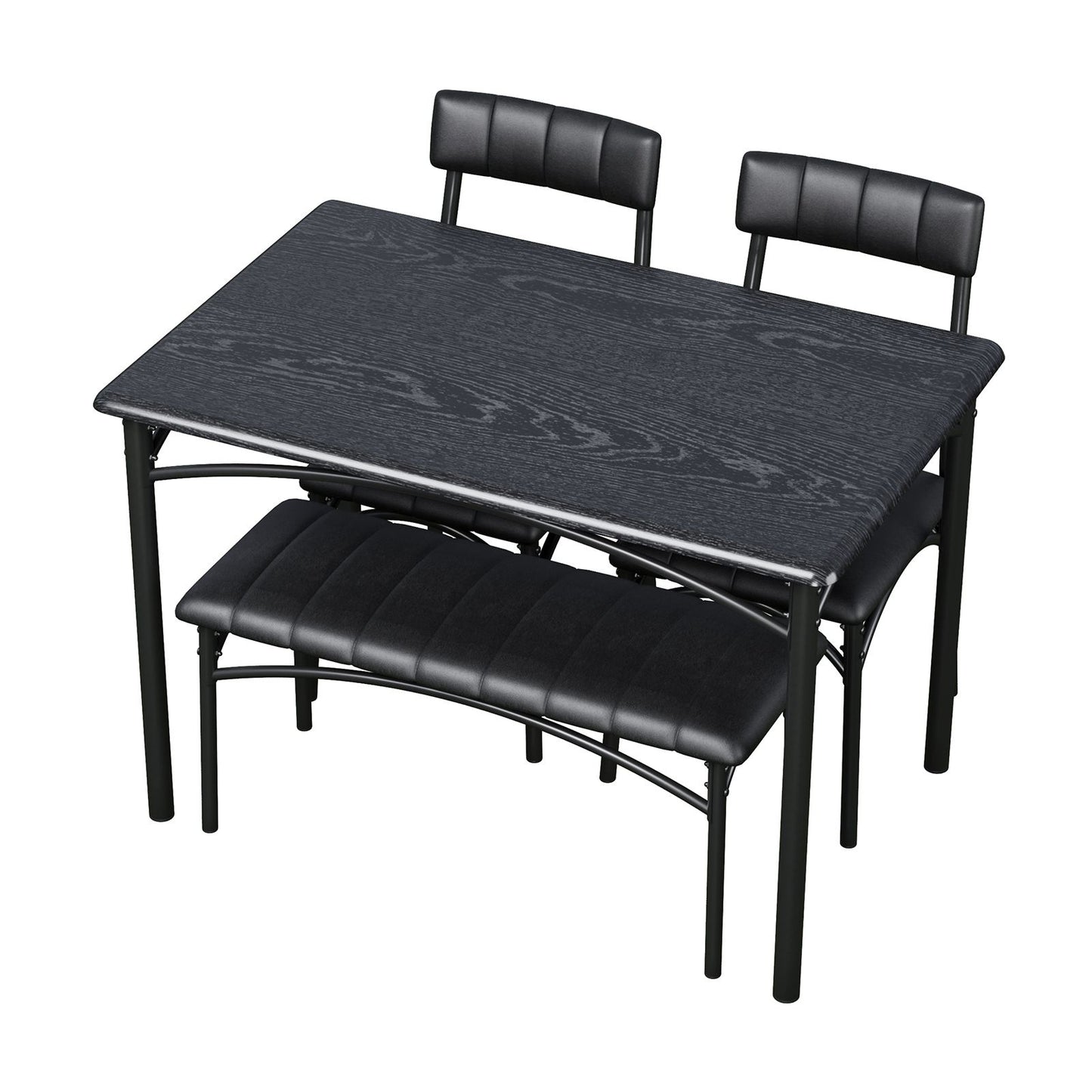 Eettafelset – Eettafel – Stoelen – Bankje – Diningset – Zwart – Compact Formaat – Hardhouten Frame