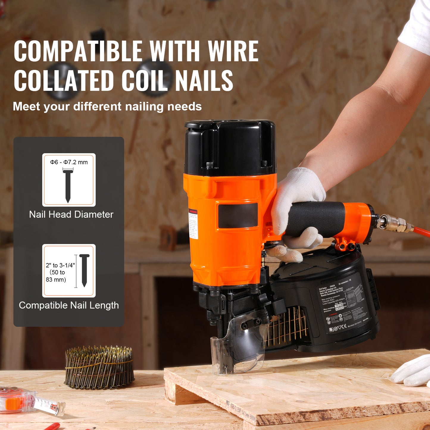 Spijkerpistool – Pneumatisch Nagelpistool – Coil Tacker – Nietpistool – Combitacker – Aluminium Behuizing – Verstelbare Diepte-instelling