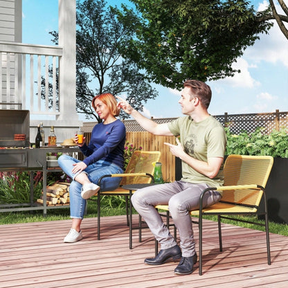 Rattan Bistro Set – Tuinset – Balkonset – Buitenmeubilair – Bistromeubel – Geel – Duurzaam PE-Rattan – Roestvrij Stalen Frame