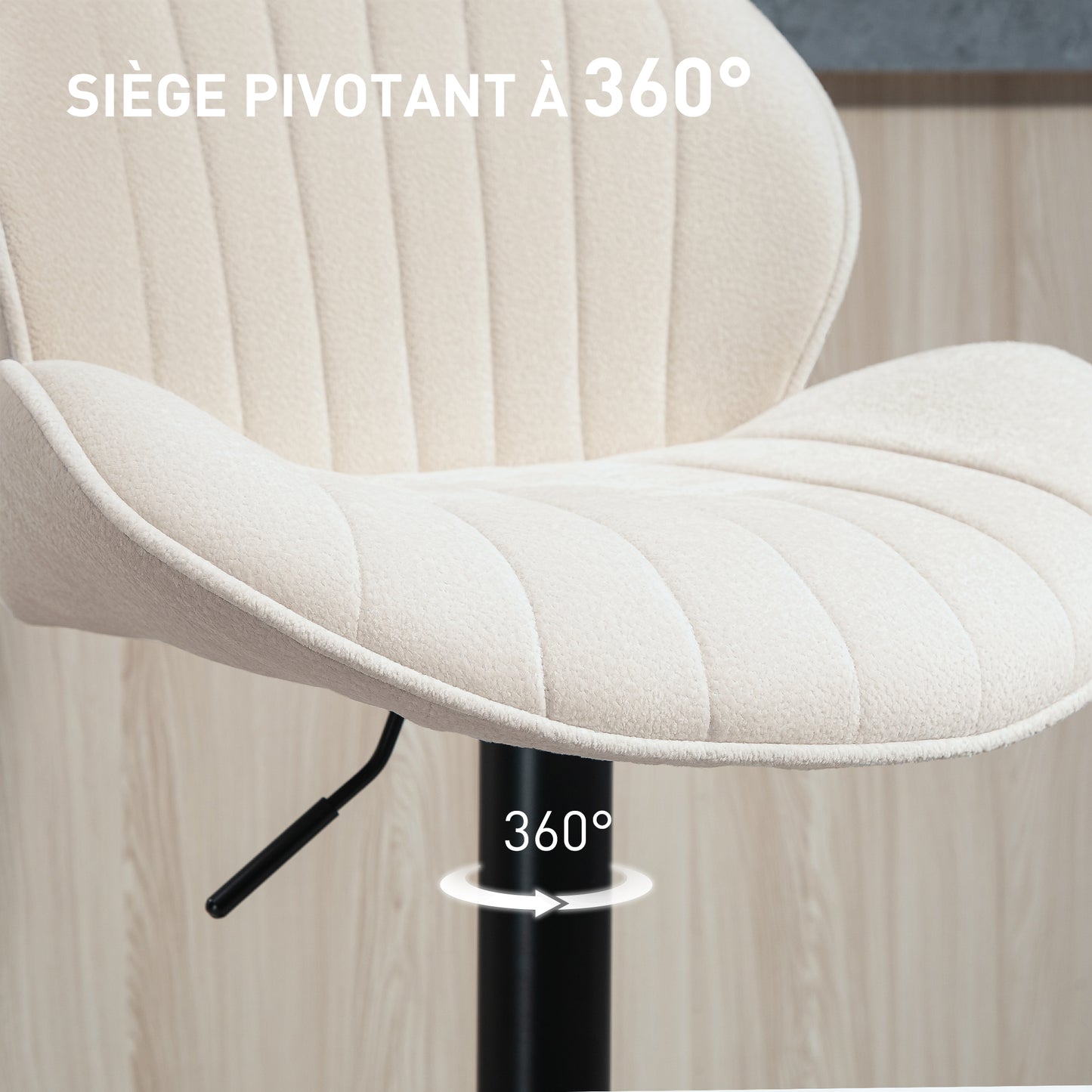 Barstoel – Kruk – Barkruk – Keukenstoel – Barstoel Met Rugleuning – 360° Draaibaar – Verstelbare Hoogte – Stalen Frame – Beige