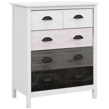 Ladekast – Dressoir – Kast – Opbergkast – Commode – Wit – 5 Lades – MDF En Dennenhout – Compact Formaat 70x38x85 cm