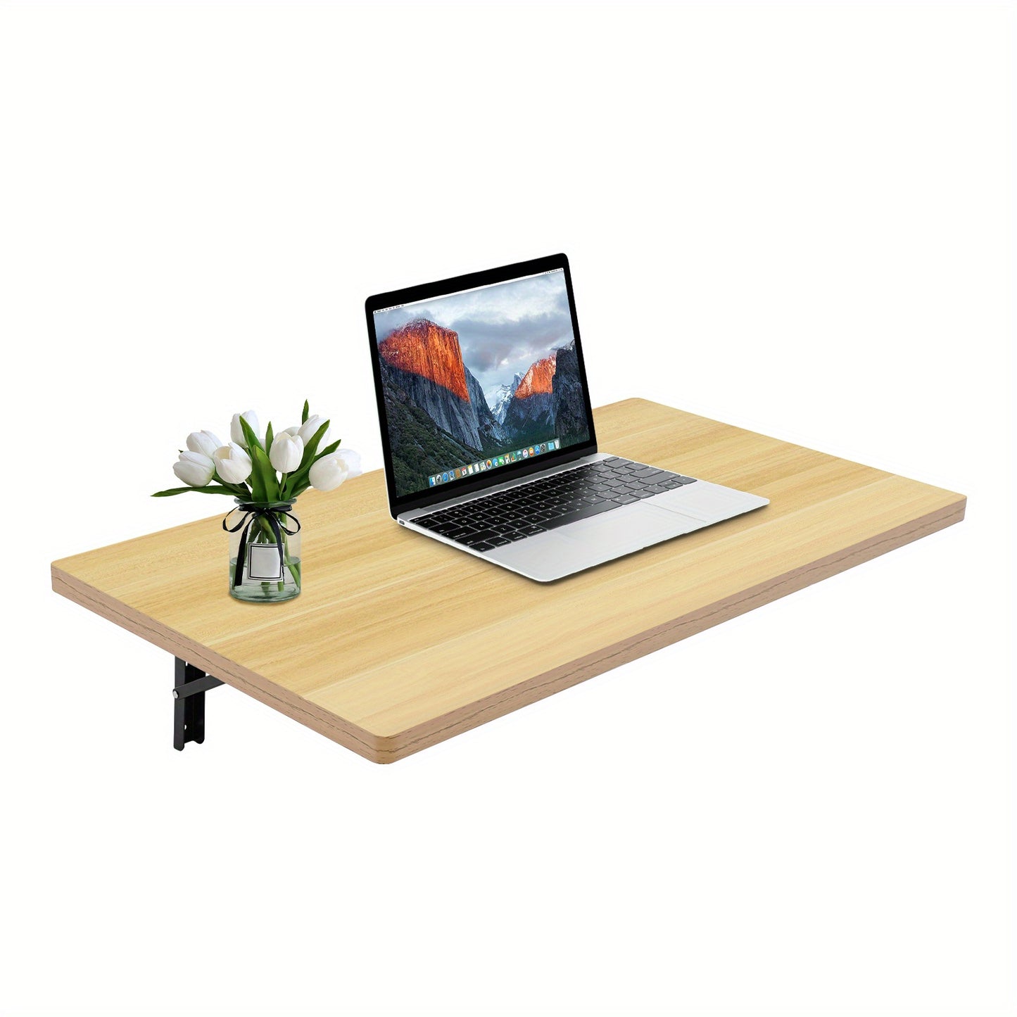 81.28x45.72 cm Heavy-Duty Foldable Wall-Mounted Workbench with Adjustable Height (56.9cm-91.95cm) - Space-Saving Metal Frame & Wood-Like Surface, 49.9 KG Capacity, Manual Operation for Workshop, Garage, Home Office - Modern M