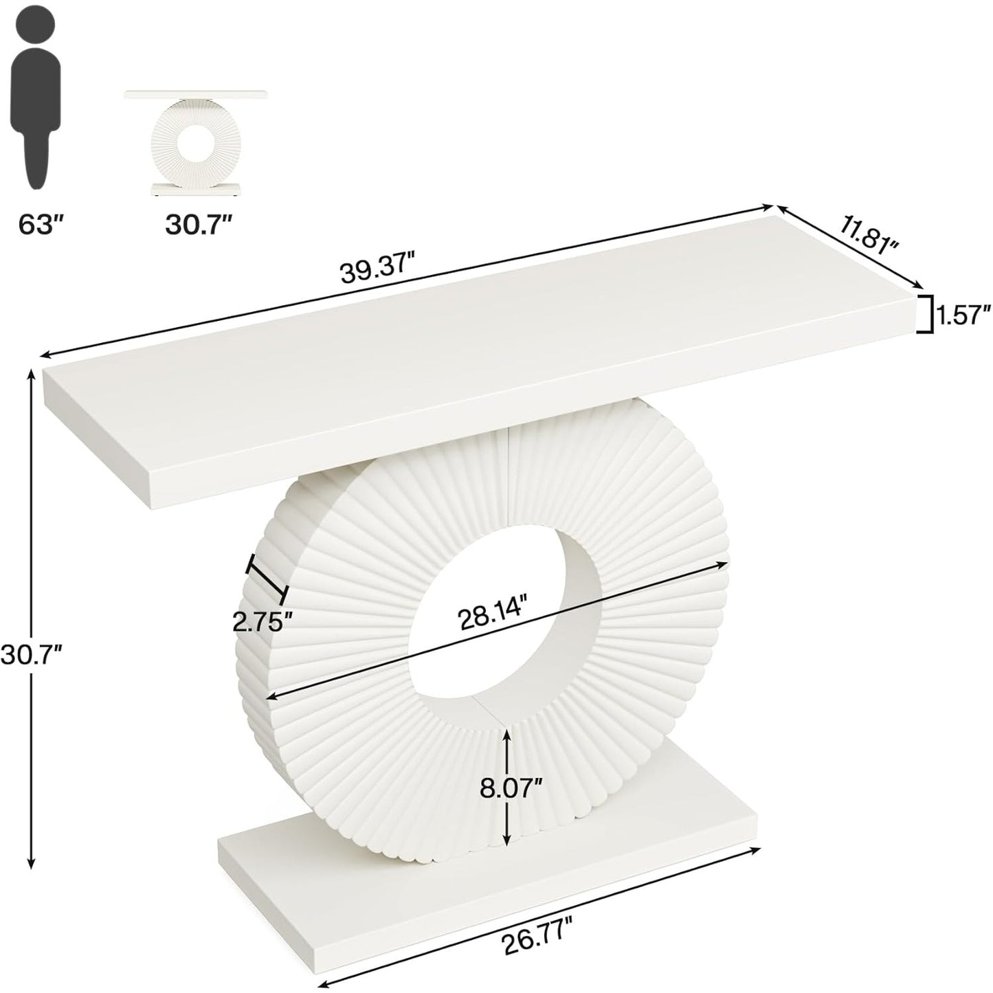 Console Tafel – Haltafel – Sidetable – Sofa Tafel – Smalle Tafel – Wit – Ronde Bloemvormige Voet – 100x30x79 cm – Stevig Houten Blad