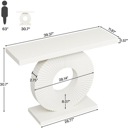 Console Tafel – Haltafel – Sidetable – Sofa Tafel – Smalle Tafel – Wit – Ronde Bloemvormige Voet – 100x30x79 cm – Stevig Houten Blad