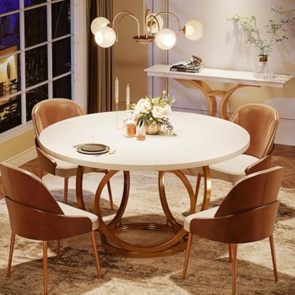 Ronde Eettafel – Keukentafel – Ronde Tafel – Eetkamertafel – Salontafel – Wit Tafelblad – Gouden Metalen Poten – 120 x 120 cm – Hittebestendig Houten Blad