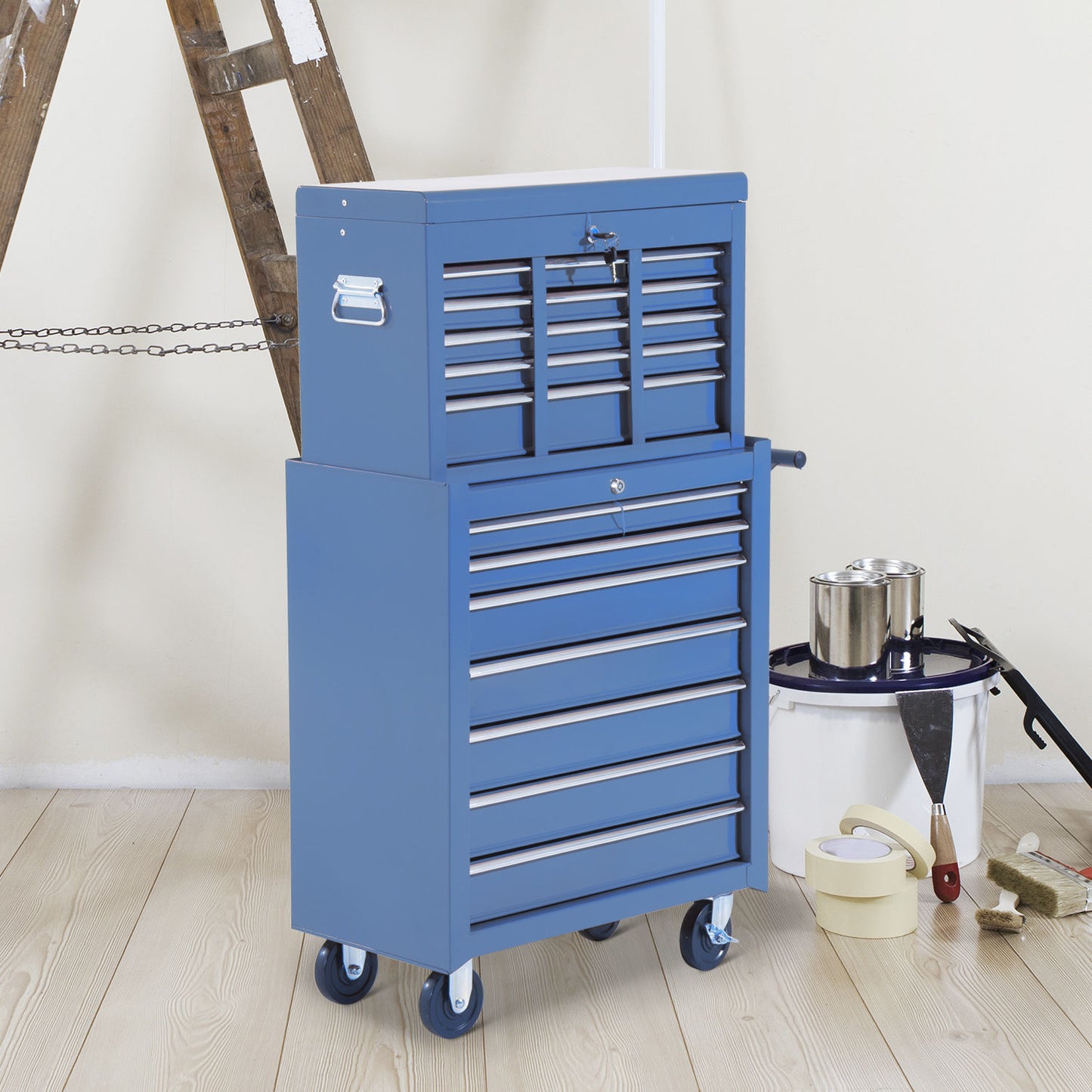 Mobiele Werkplaatswagen – Gereedschapswagen – Werkplaatswagen – Trolley – Gereedschapskist – 16 Laden Met Slot – Robuust Stalen Frame – Rood