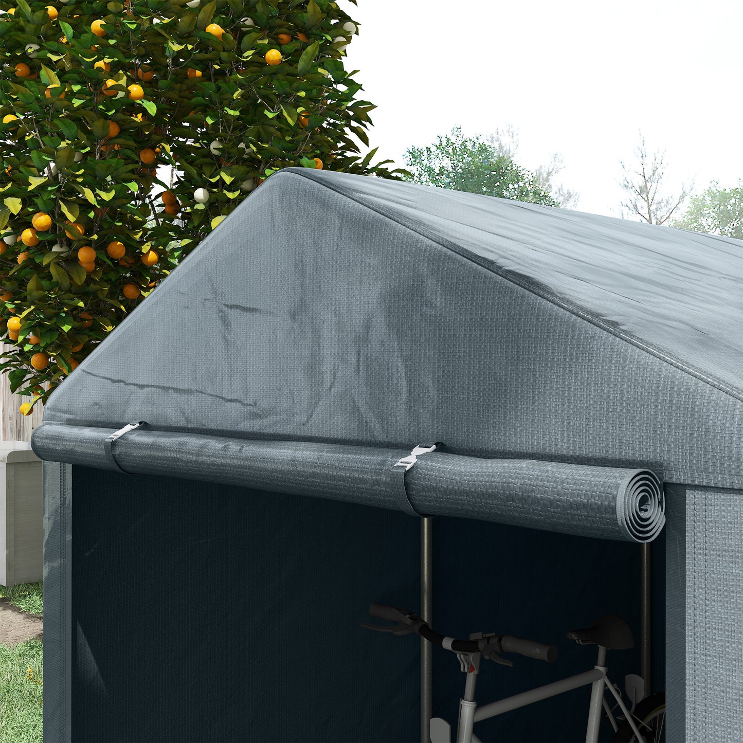 Tuinhuis – Tuinschuur – Berging – Tuinkast – Fietsenberging – RVS Metalen Frame – Ruim 160x218x172 cm – Donkergrijs