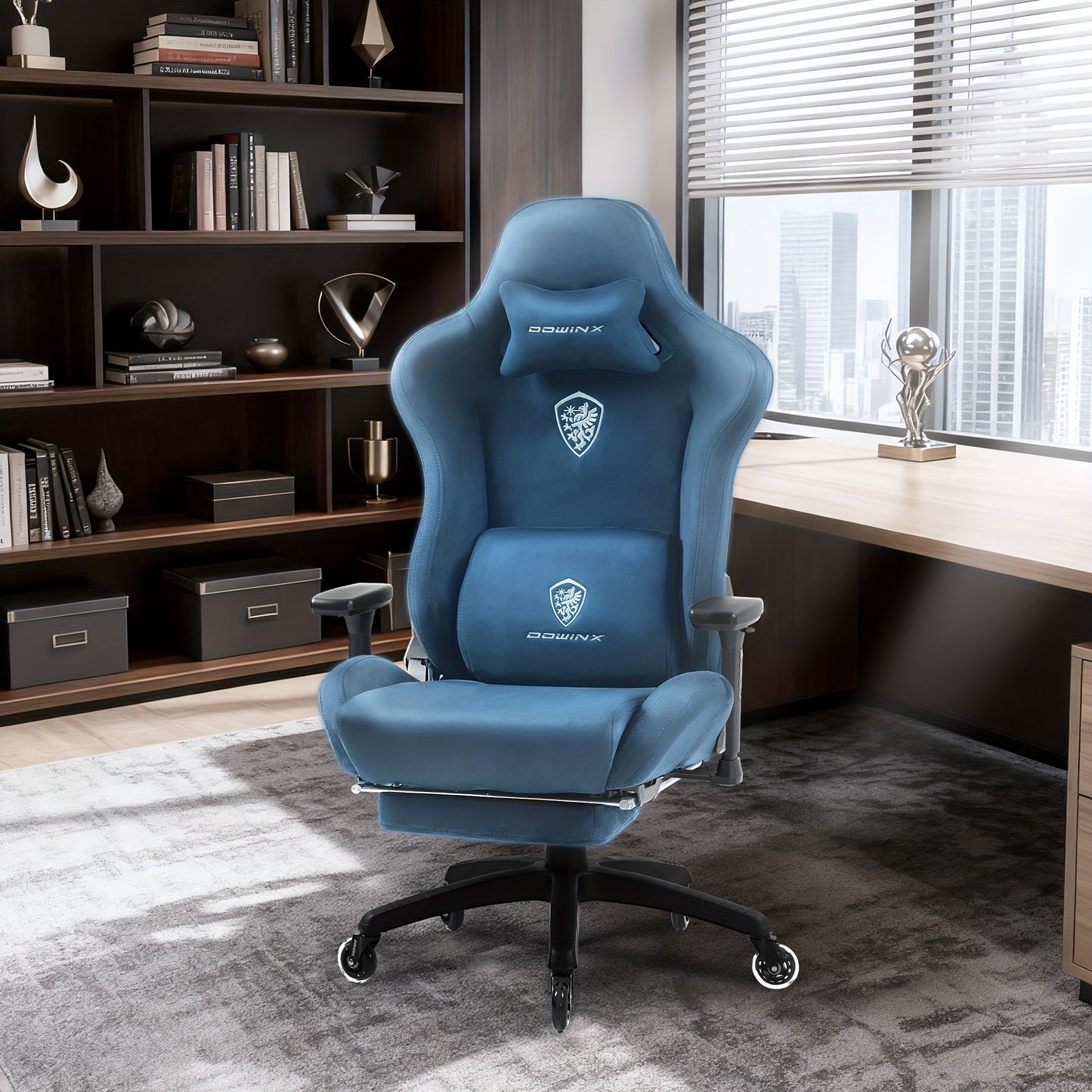 Ergonomische Gamingstoel – Bureaustoel – Game Stoel – Racestoel – Comfortstoel – Verstelbare 3D-Armleuningen – Verstelbare Voetensteun – PU Suède Bekleding – Stevig Metaal Frame – Blauw