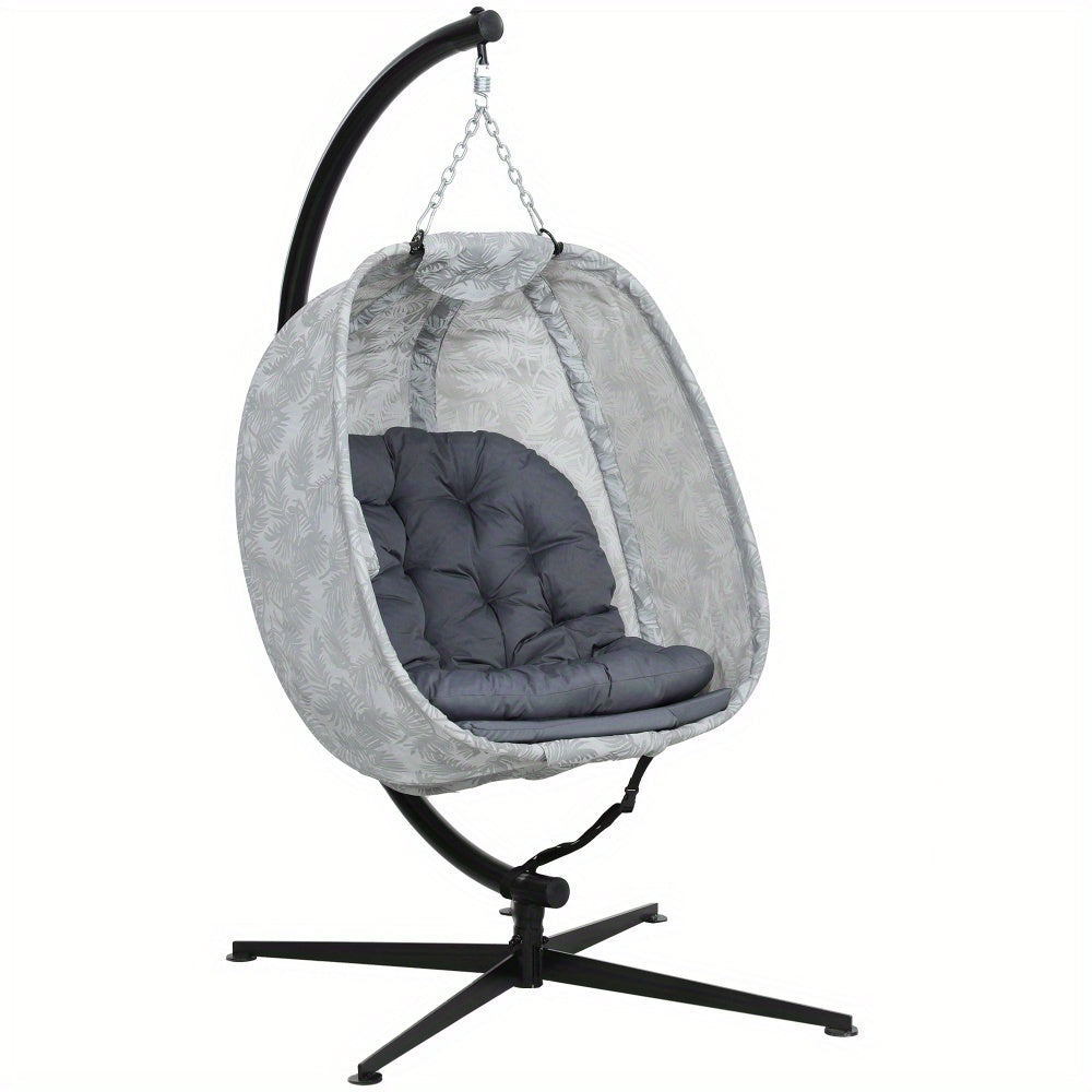 Hangstoel – Hangmand – Schommelstoel – Lounge Stoel – Hangfauteuil – Ergonomisch Design – Inklapbaar Met Kussen – Stalen Frame – Grijs Textiel