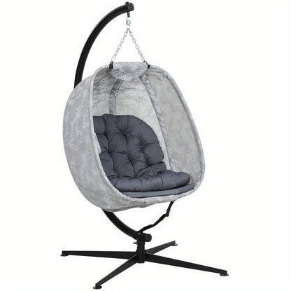 Hangstoel – Hangmand – Schommelstoel – Lounge Stoel – Hangfauteuil – Ergonomisch Design – Inklapbaar Met Kussen – Stalen Frame – Grijs Textiel