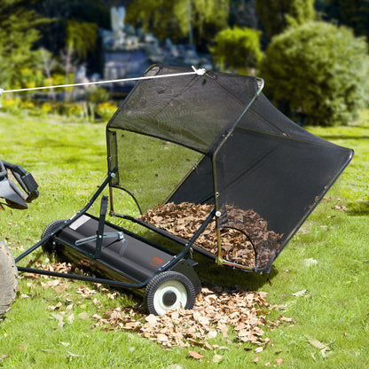 Aanhangwagen Bladveger – Bladzuiger – Bladverzamelaar – Tuinveger – Gazonschoonmaker – Verstelbare Roterende Borstel – 132 cm Werkbreedte – Zwarte Uitvoering