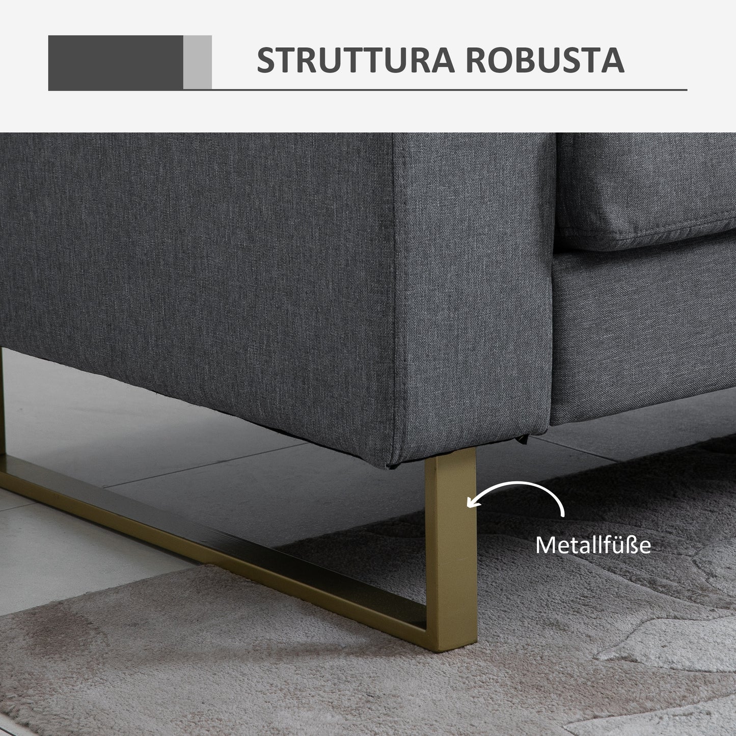 3-zitsbank – sofa – zitbank – loveseat – tweezitsbank – donkergrijs – linnen-look stof – royaal formaat 200 x 82 x 78 cm