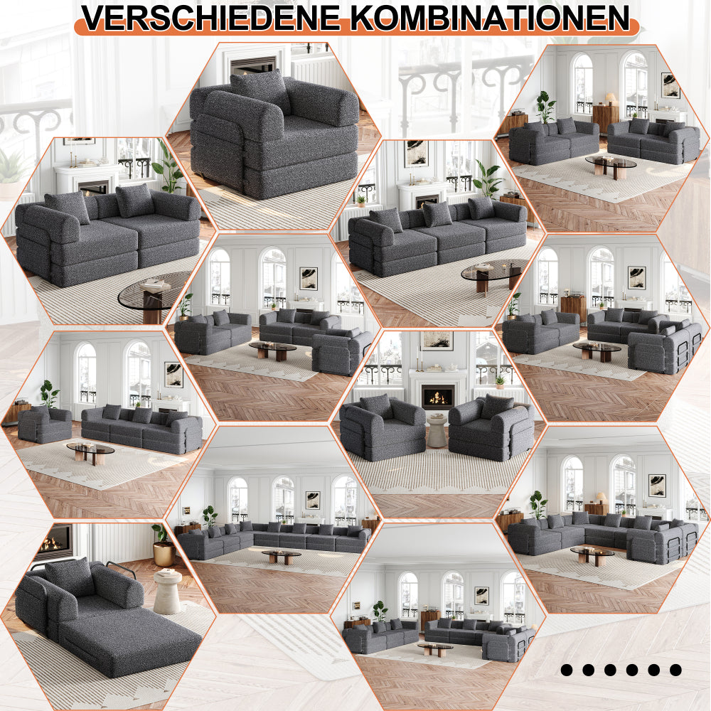 2-in-1 Slaapbank – Bedbank – Logeerkamer Bed – Zitbank – Sleeper Sofa – Modern Grijs Chenille – Ruimtebesparend Ontwerp – Stevig Metalen Frame