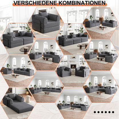 2-in-1 Slaapbank – Bedbank – Logeerkamer Bed – Zitbank – Sleeper Sofa – Modern Grijs Chenille – Ruimtebesparend Ontwerp – Stevig Metalen Frame