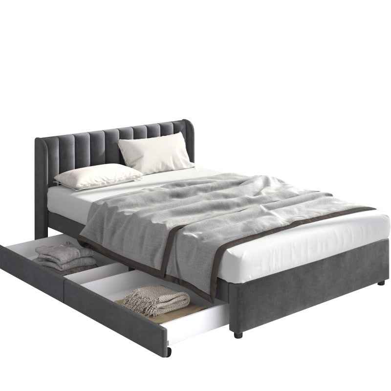 Upholstery bed 140 x 200cm with a slatted frame backrest 2 drawers gray