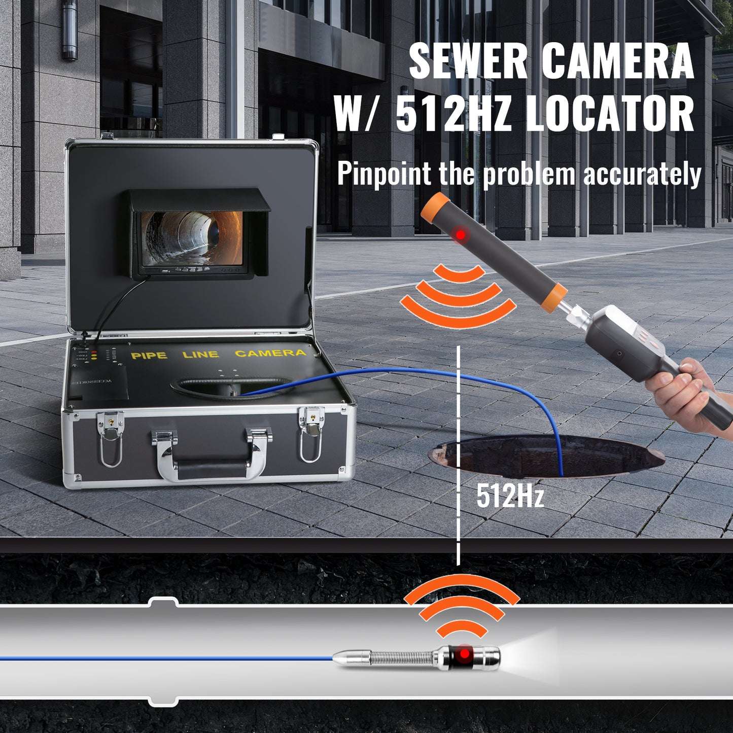 Rioleringscamera – Pijpinspectiecamera – Inspectiecamera – Rioolcamera – Endoscoop – 7 Inch LCD Scherm – 30 Meter Semi-Starre Kabel