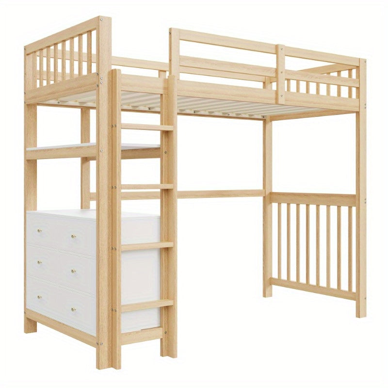 Halfhoogslaper – Hoogslaper – Bedbank – Stapelbed – Bedframe – Met Veiligheidsladder & Opberglades – Metaal Frame 90x200 cm – Ruimtebesparend & Stevig