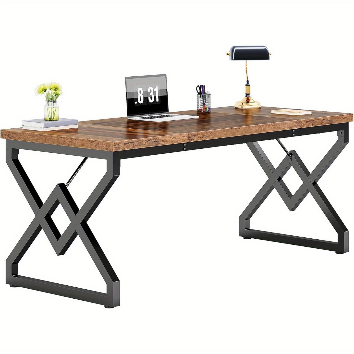 Bureau – Bureautafel – Computertafel – Werkplek – Schrijftafel – Groot Werkoppervlak 160x70 cm – Dikke Houten Tafelplaat & Stabiel Metalen Frame