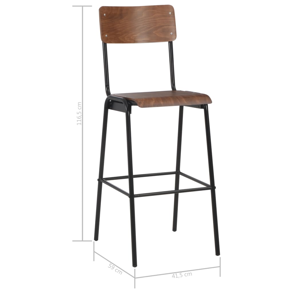 Barstoel – Barkruk – Barstoel Kruk – Barkrukken – Barstoelen – Massief Multiplex – Stapelbaar – Set van 6 – Poedercoated Stalen Poten