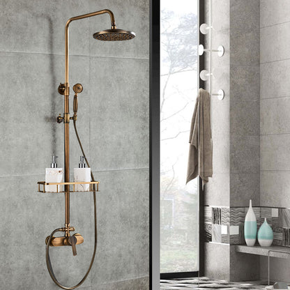 Douchekraan – Douchemengkraan – Douchekraan Thermostatisch – Doucheset – Regendouche – Antieke Messing Afwerking – Messing Materiaal – Verstelbare Douchebuis 75-120 cm