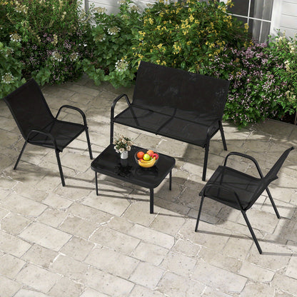 4pcs Garden Furniture Set, Balcony Furniture, Patio Furniture, Seating Group, Seating Set for 4 Persons, Garden Set Incl. 2 Chairs, Bench & Table, for Balcony, Terrace, Garden
